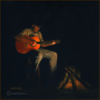 'Firelight Jam'  oil painting 3 in by 3 in